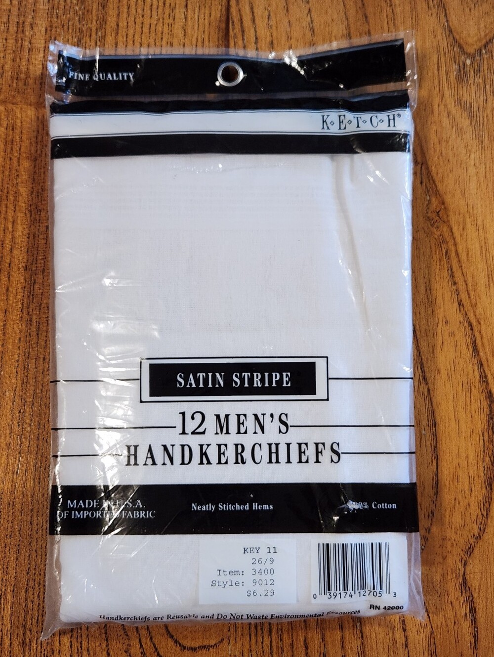 Vintage Ketch Satin Stripe Men’s Handkerchiefs 12 Pack White Cotton Made in USA
